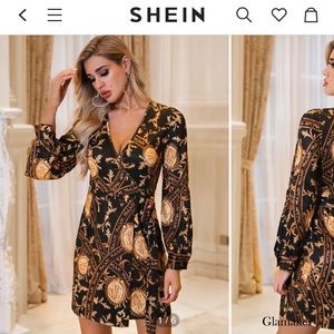 Shein Glamaker Deep V  Neck Wrap Knot Scarf Dress